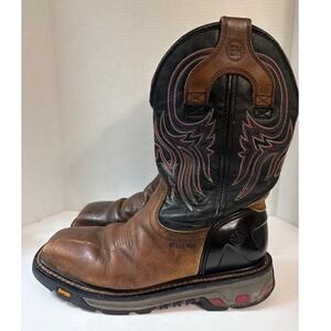 Justin Tanker Steel Toe Work Boots Mens 9.5 EE Wide Brown Black Leather WK2104